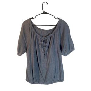 Ann Taylor LOFT Women’s Blue Short Sleeve Relaxed Fit Linen Blouse Size Medium